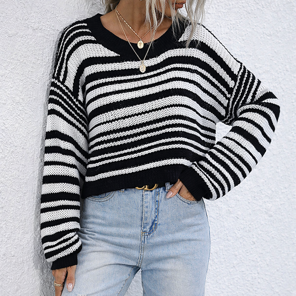 Selorina | Kurz geschnittener Strickpullover mit Streifen