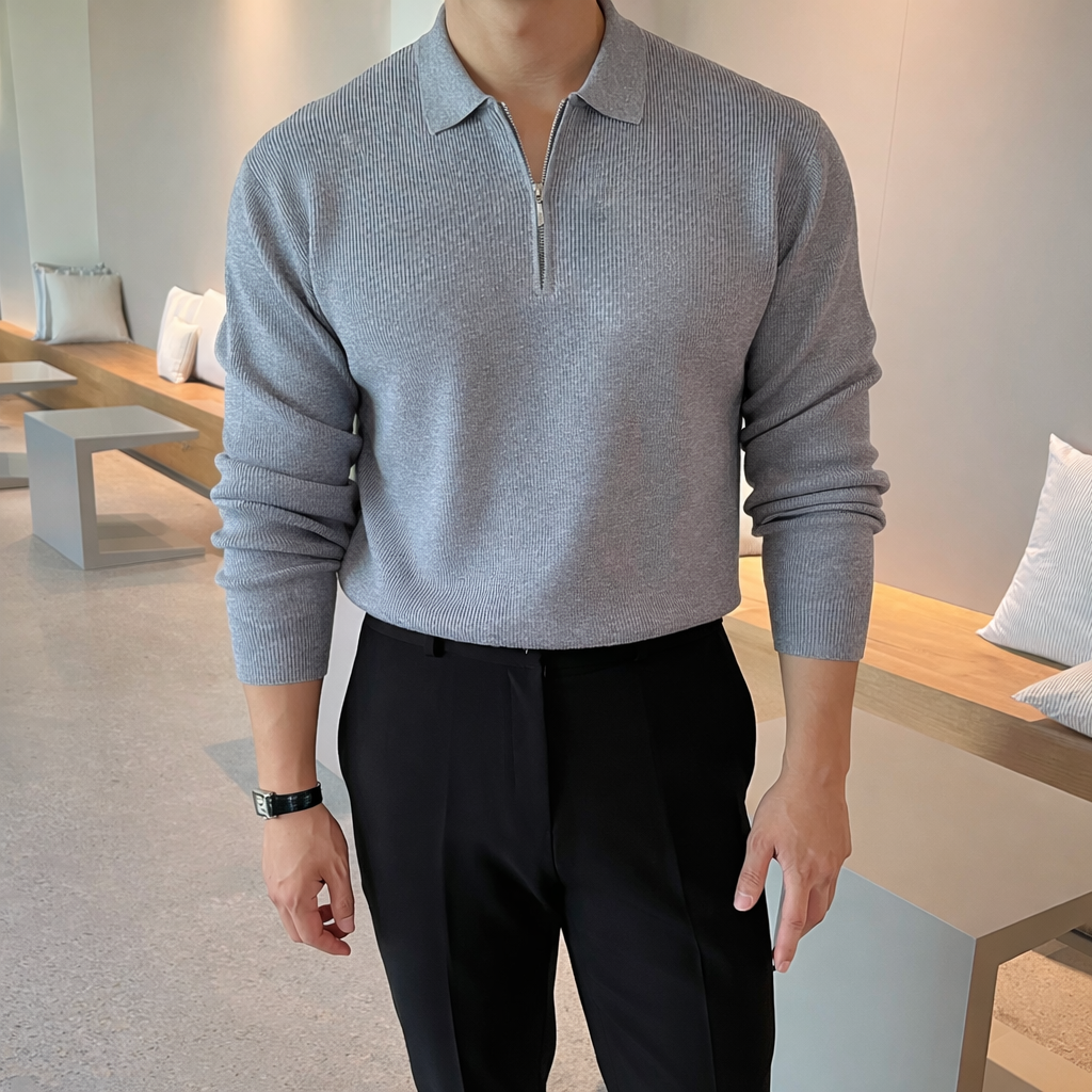 Selorina | Langärmliges Strick-Poloshirt in Grau