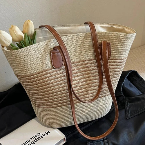 Sacca Sole | Borsa di Paglia Mare Spaziosa e Elegante per Spiaggia-1