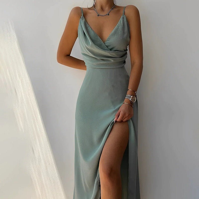 Callie | Elegantes langes Kleid – V-Ausschnitt mit Schlitz, langes Festkleid